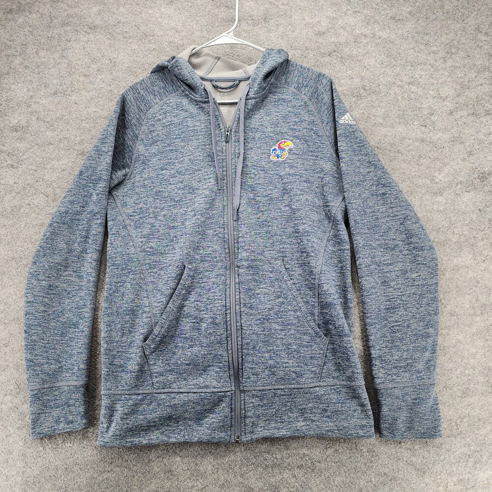 Kansas Jayhawks Hoodie Womens Medium Tall Adidas Full Zip Blue Climawarm